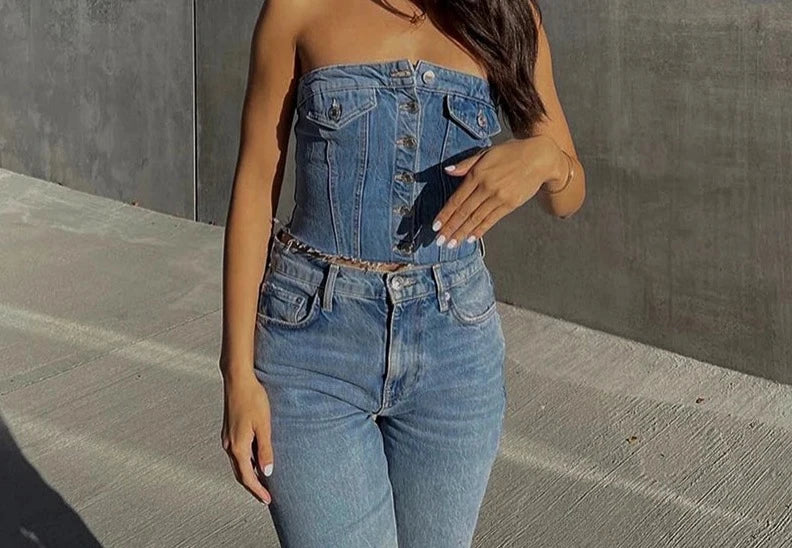 Denim corset